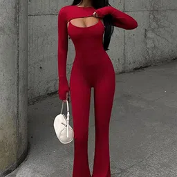 LULU & SKY Women Scoop Neck Shoulder Straps Basic Jumpsuit-31