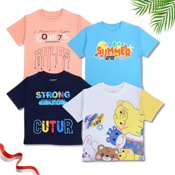 WORTON FASHION Kids Pack Of 4 Typography Printed T-shirt-picture-10