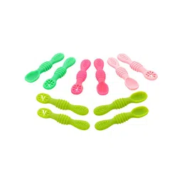 Aditi Toys 10Pc Green & Pink BPA Free Non Toxic Food Grade Silicone Baby Training Spoons-99