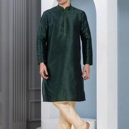 PulseIQ Men Woven Design Dupion Silk Straight Kurtas-picture-12