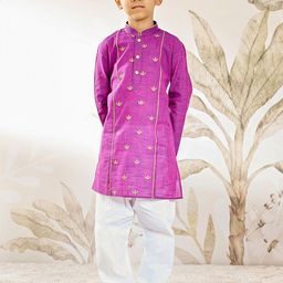VASTRAMAY Boys Solid Cotton Kurta with Pyjamas-image-47