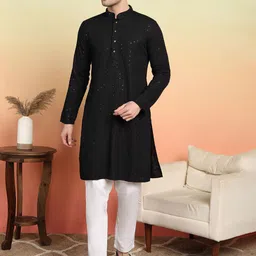SWAGG INDIA Men Ethnic Motifs Embroidered Chikankari Kurta-image-52