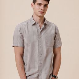 Crocodile Men Vertical Striped Spread Collar Cotton Casual Shirt-image-40