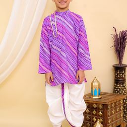 Superminis Boys Leheriya Printed Band Collar Pure Cotton Straight Kurta With Dhoti Pants-26