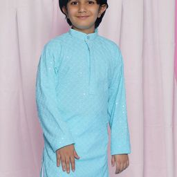 Aj DEZInES Boys Floral Embroidered Band Collar Sequins Straight Kurta-52