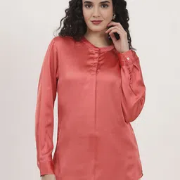 AMSWAN Women Mandarin Collar Satin Shirt Style Top-image-89