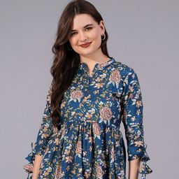 Royal Marque Floral Print Mandarin Collar Cotton Peplum Top-image-38