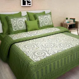 Aura White And Green Printed Pure Cotton 144 TC Queen Bedsheet Set 2.10cm X 2.30 m-image-71