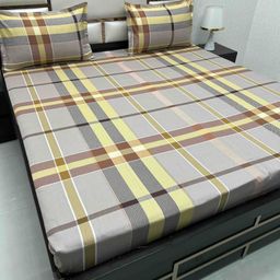 Pure Decor Brown & Yellow 200 TC Queen Bedsheet with 2 Pillow Covers-image-21