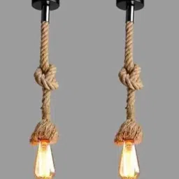 GUPTAS Vintage Ceiling Rope Hanging LED Bulb (Beige) PACK OF 2 Pendants Ceiling Lamp-22