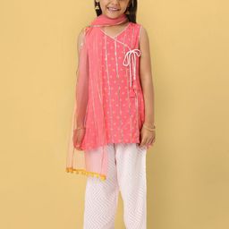 Nauti Nati Girls Floral Printed Angrakha Kurti With Trousers & Dupatta-picture-37