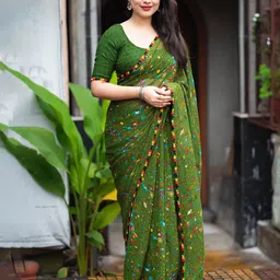 V3 FASHION STUDIO Warli Printed Embroidered Border Saree-picture-18