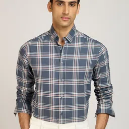 PB & J Tartan Checks Checked Spread Collar Cotton Shirt-image-81
