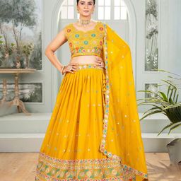 MISS CLOTHING Embroidered Sequinned Unstitched Lehenga & Blouse With Dupatta-image-88