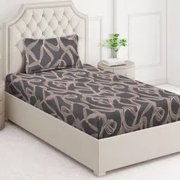Arrabi Grey & Peach-Coloured 350 TC Single Bedsheet with 1 Pillow Covers-18