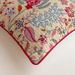 Clasiko Cream-Coloured & Red Set of 2 Floral Square Cushion Covers image 2