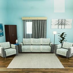 Kuber Industries 16 Pieces Blue & White Cotton Sofa Cover With Arms-29