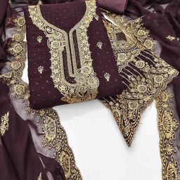 DIVASTRI Embellished Zari Work Gerogette Unstitched Dress Material-picture-37