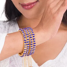 Mamon Creations Set Of 4 Gold-Plated & Blue Alloy Bangles-picture-31