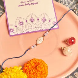 SALTY Set Of 4 Beaded Evil Eye Rakhis With Greeting Card & Roli Chawal-34