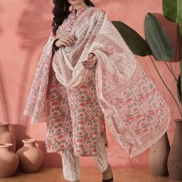 Sangria Floral printed Pure Cotton Kurta With Trousers & Dupatta-50