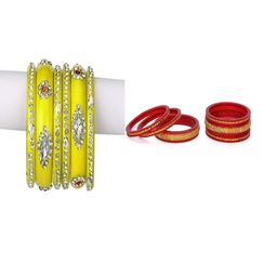 SOMIL Set of 12 Yellow Alloy Artificial Stones & Beads Bangles-image-86