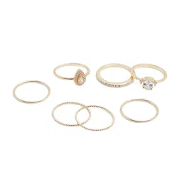 ALDO Set Of 7 Brass Plated Stone Studded finger Rings-26