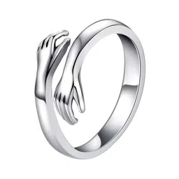 Zoey Set Of 2 Silver-Plated Intricate Textured Hand Shaped Adjustable Finger Rings image 2