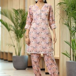 Libas Floral Printed Thread Work Puffed Sleeves Pure Cotton Kurta With Salwar-43