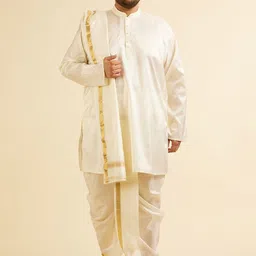 Manyavar Men Ethnic Motifs Embroidered Regular Thread Work Kurta with Dhoti Pants & With Dupatta-29