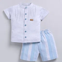 BABY GO Boys Band Collar Pure Cotton Shirt With Shorts-image-88