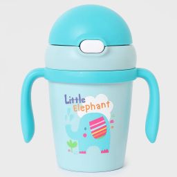 Elephant Print Sippy Cup with Press Button Closure and Handles - Pu Polyurethane-image-82