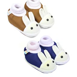 NESKA MODA 3 To 12 Months Baby Boys & Baby Girls 2 Pair Combo Pack Cute Soft Cotton Rabbit Booties-64
