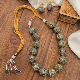 ABDESIGNS Gold-Plated Stone-Studded & Beaded Jewellery Set-46