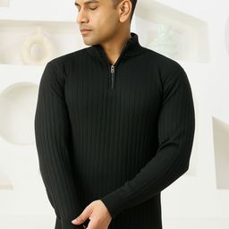 Colorchakra Men High Neck Half Zipper Woollen Pullover-image-54