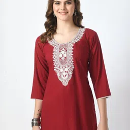 LIBOZA Floral Embroidered Chikankari Chikankari Kurti-image-48