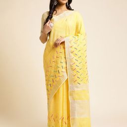 DIVASTRI Women Embroidered Zari Saree With Blouse Piece-image-44