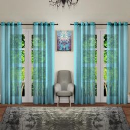 BELLA TRUE 274 cm (9 ft) Polyester Transparent Long Door Curtain (Pack Of 4) (Self Design, Aqua)-image-47