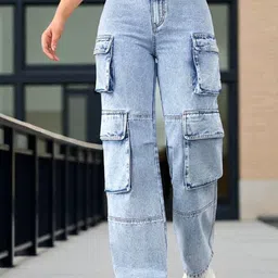 Crazeis Women Comfort Wide Leg High-Rise Light Fade Acid Wash Stretchable Jeans-picture-21