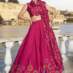 Warthy Ent Embroidered Sequinned Semi-Stitched Lehenga & Unstitched Blouse With Dupatta-picture-8