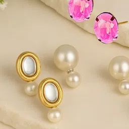 ORANGENYSHA Set Of 3 Gold-Plated Kundan & Crystal Studded Oval Shaped Studs-picture-22
