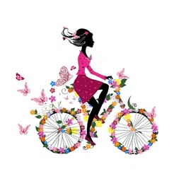 Decor Villa Multicolor Girl with Bicycle Wall Sticker-picture-30