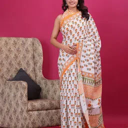 Shivanya Handicrafts Floral Pure Cotton Block Print Saree-image-77