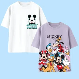 Nap Chief Kids Mickey Mouse Graphic Printed Round Neck Cotton Oversized T-shirts Pack of 2-image-63