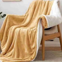 JP SHINE Gold-Toned & White Fur Heavy Winter 500 GSM Double Bed Blanket-image-42