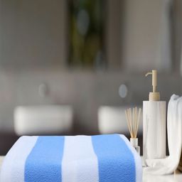 AAZEEM Blue & White Striped Terry Cotton 150 GSM Bath Towel-image-45