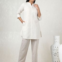 Soch Women Striped Regular Linen Kurta with Trousers-17