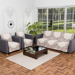 RUBOXA Cream-Coloured & Black Printed Velvet Sofa Cover-image-26