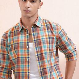 KETCH Men Cutaway Collar Checked Cotton Casual Shirt-image-74
