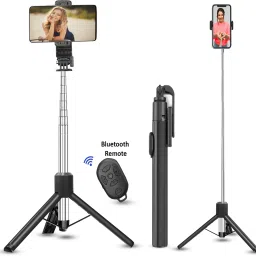 Wanzhow Best Quality Super long 2 in 1 Selfie Stick, 31cm-170 cm length Tripod with 10m Range BT Remote, 360-degree Lock adjustable holder, CR2032 Replaceable Battery Compatible with all types of smartphones, Android, ios Bluetooth Selfie Stick Bluetooth Selfie Stick-3